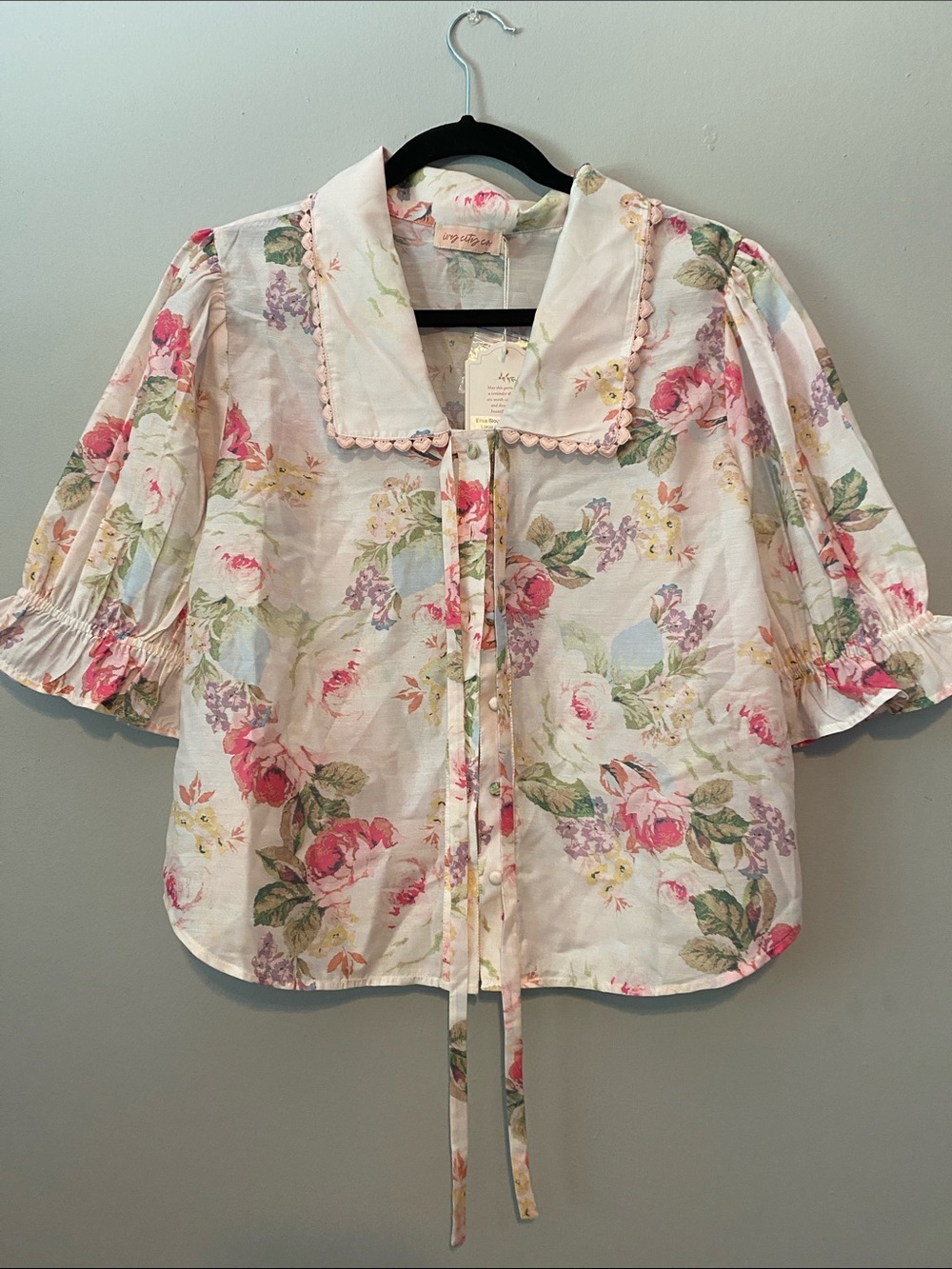 Ivy City Co Floral Tie-Front Blouse in Pink and Green